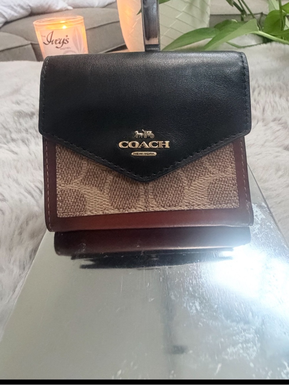 Coach Two-Tone Signature Small Wallet - Black and Brown